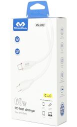 Cable TPE de carga rápida 60W Miccell C to C 1.5m Blanco